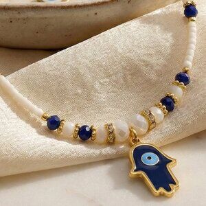 Turkish Handmade‎ Gold-Plated Hamsa Hand Evil Eye Charm Unique Boho Necklace